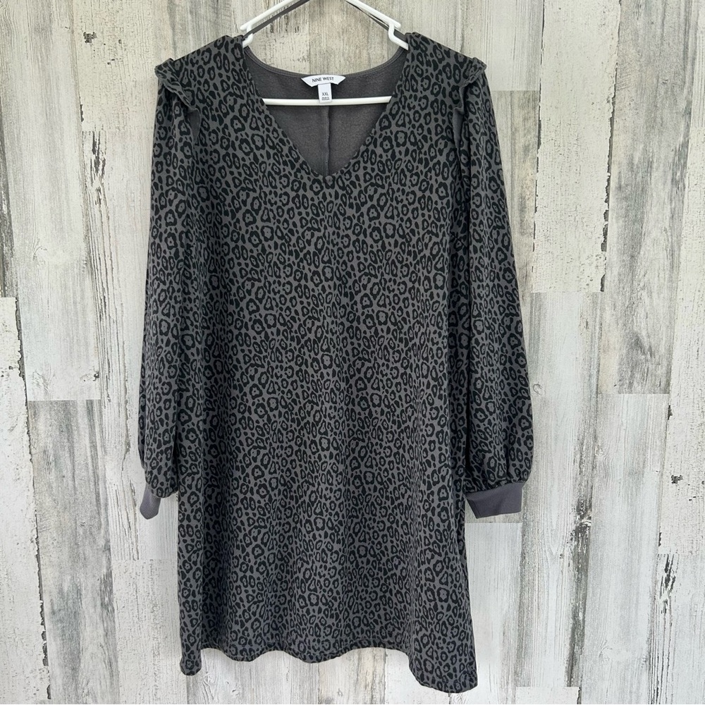 NINE WEST Grey Black Leopard Print Tunic Top XXL